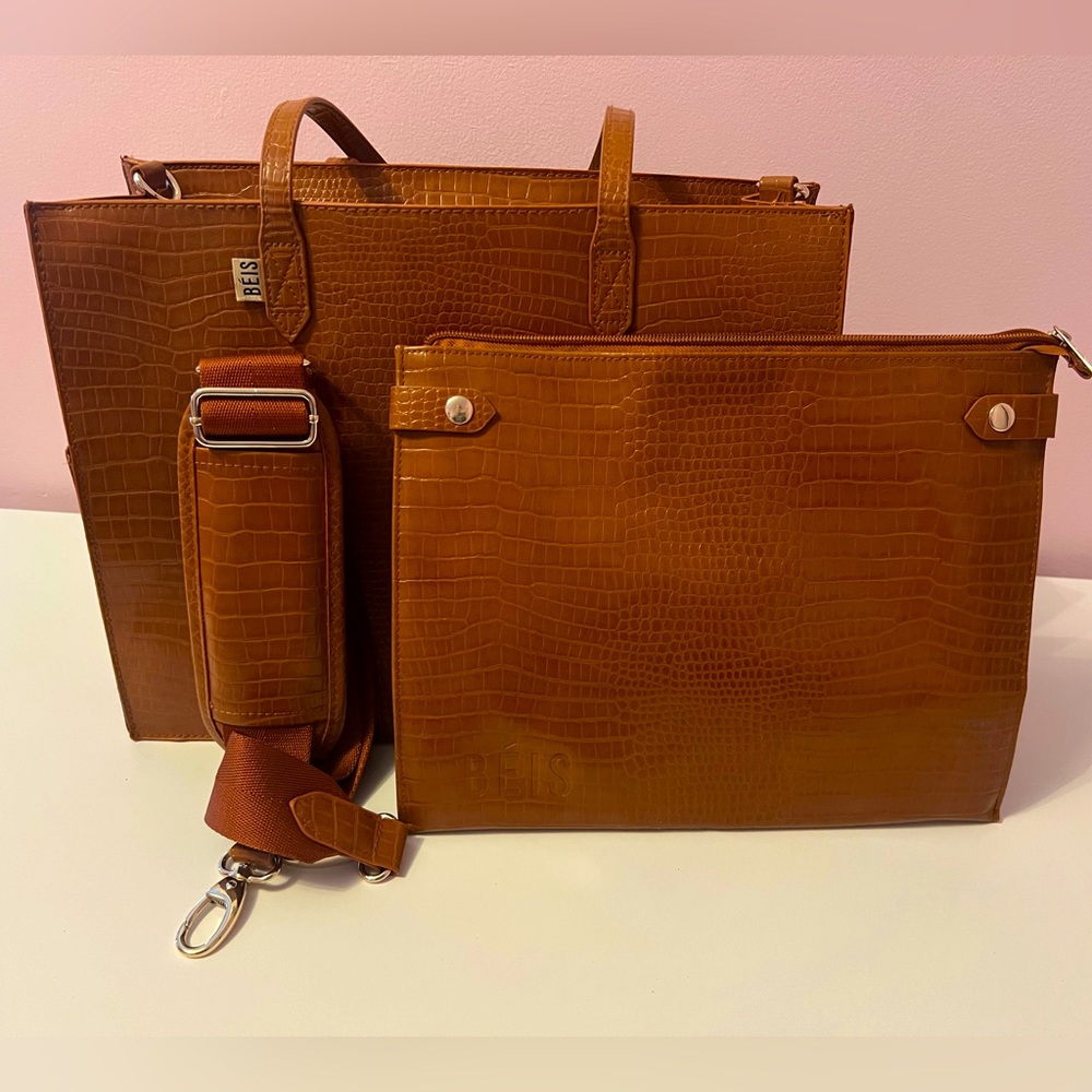 Beis The Large Work Tote in Cognac Croc